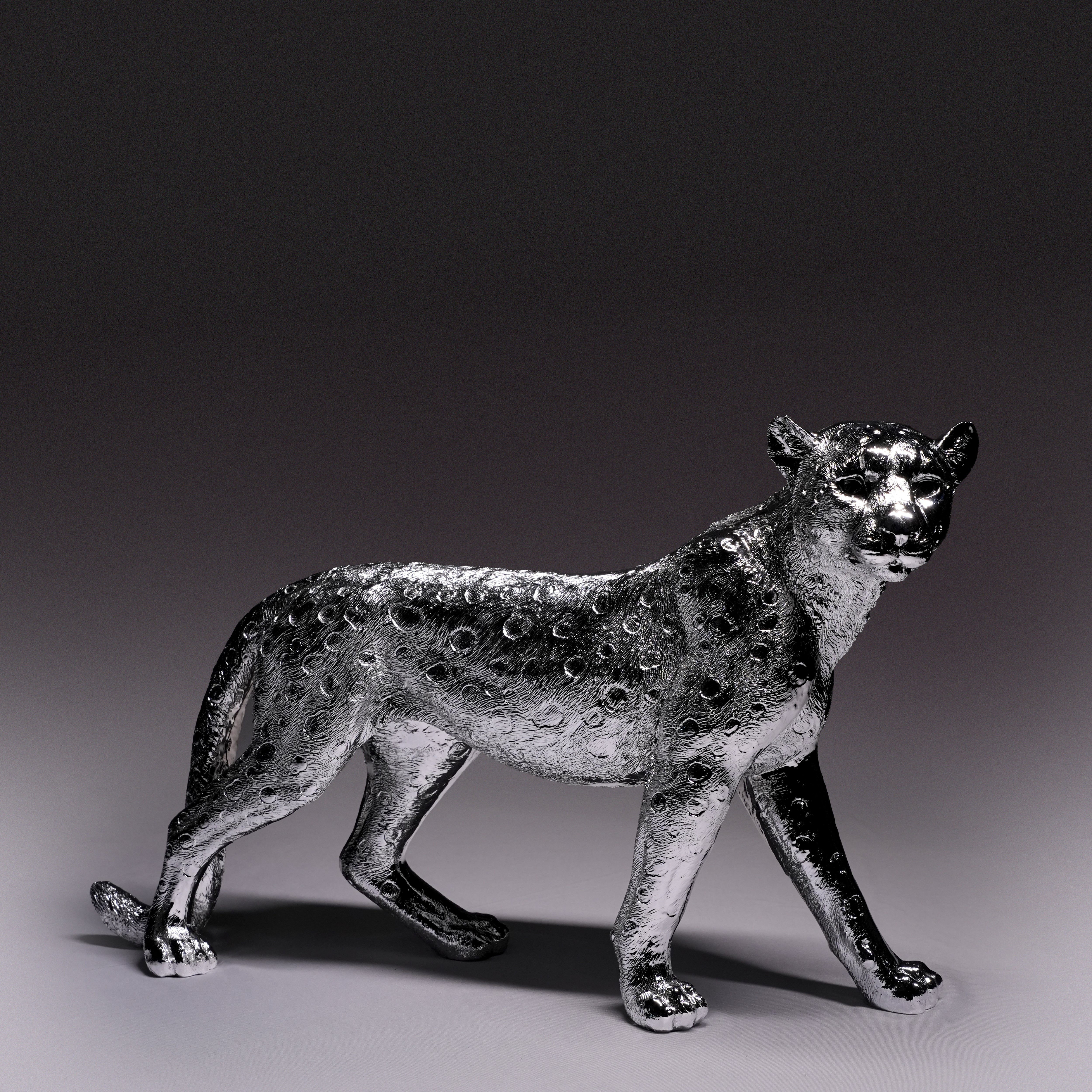 ARGENT PANTHER — Polished Silver Leopard Sculpture