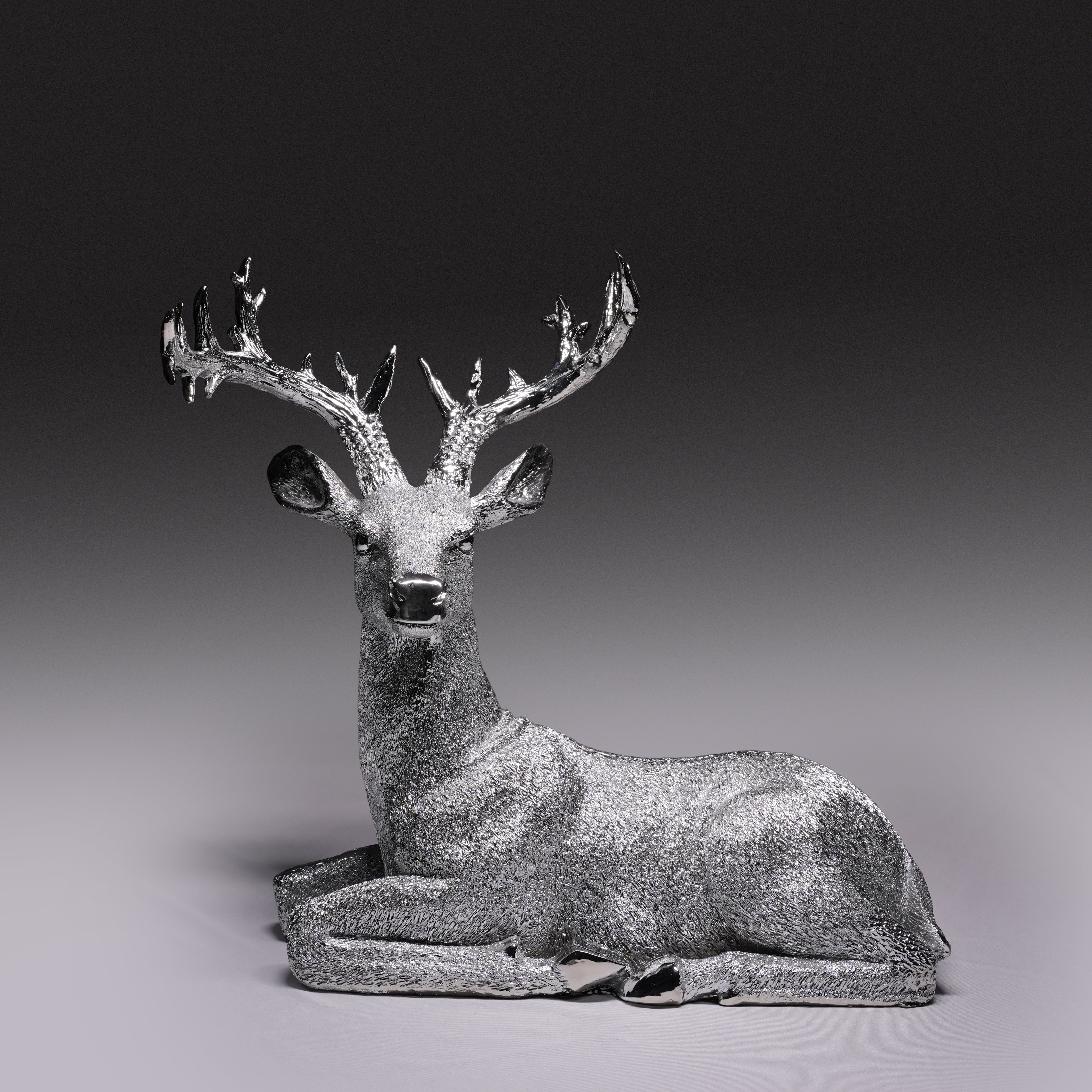 ARGENT STAG — Crushed Aluminium Deer Sculpture