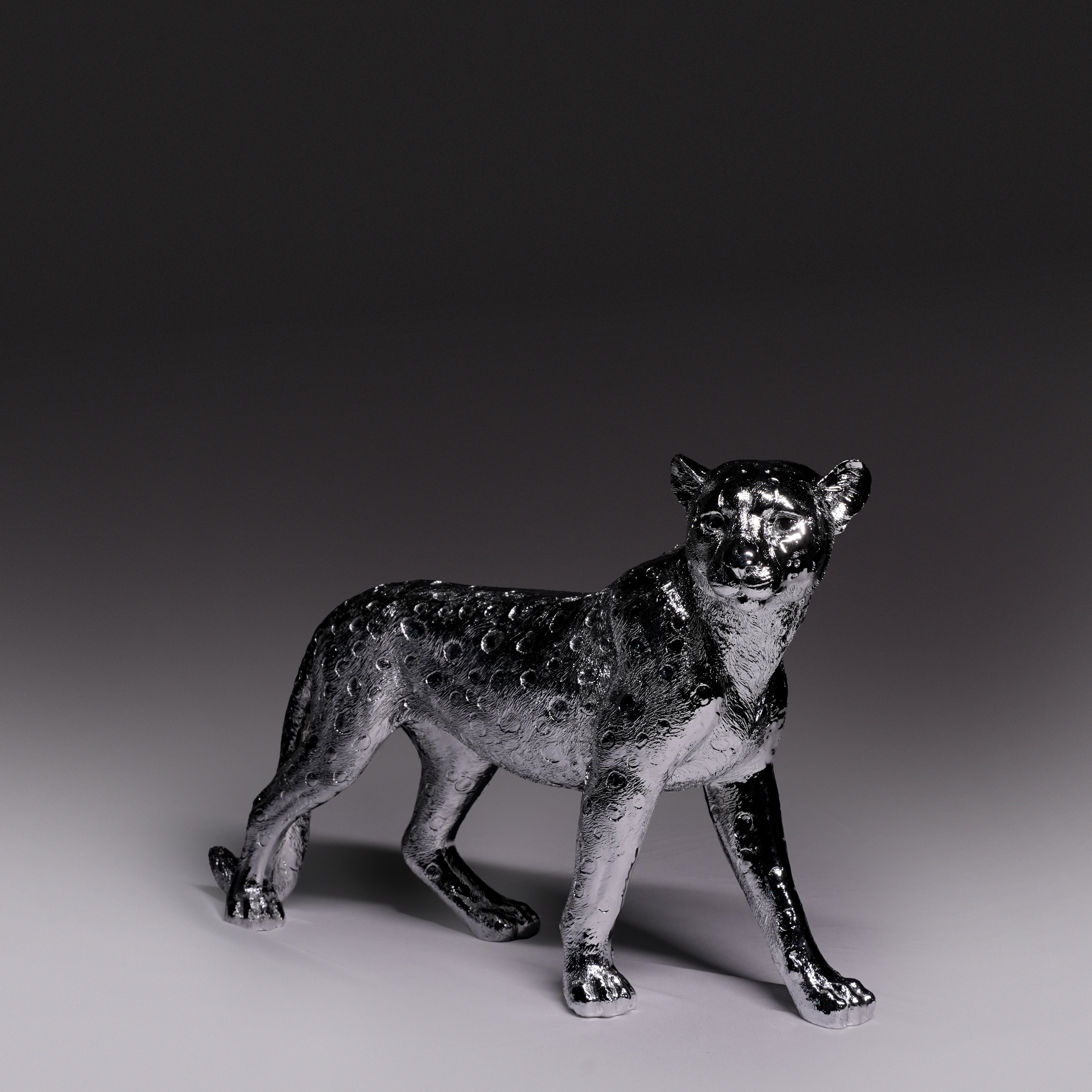 ARGENT PANTHER — Polished Silver Leopard Sculpture