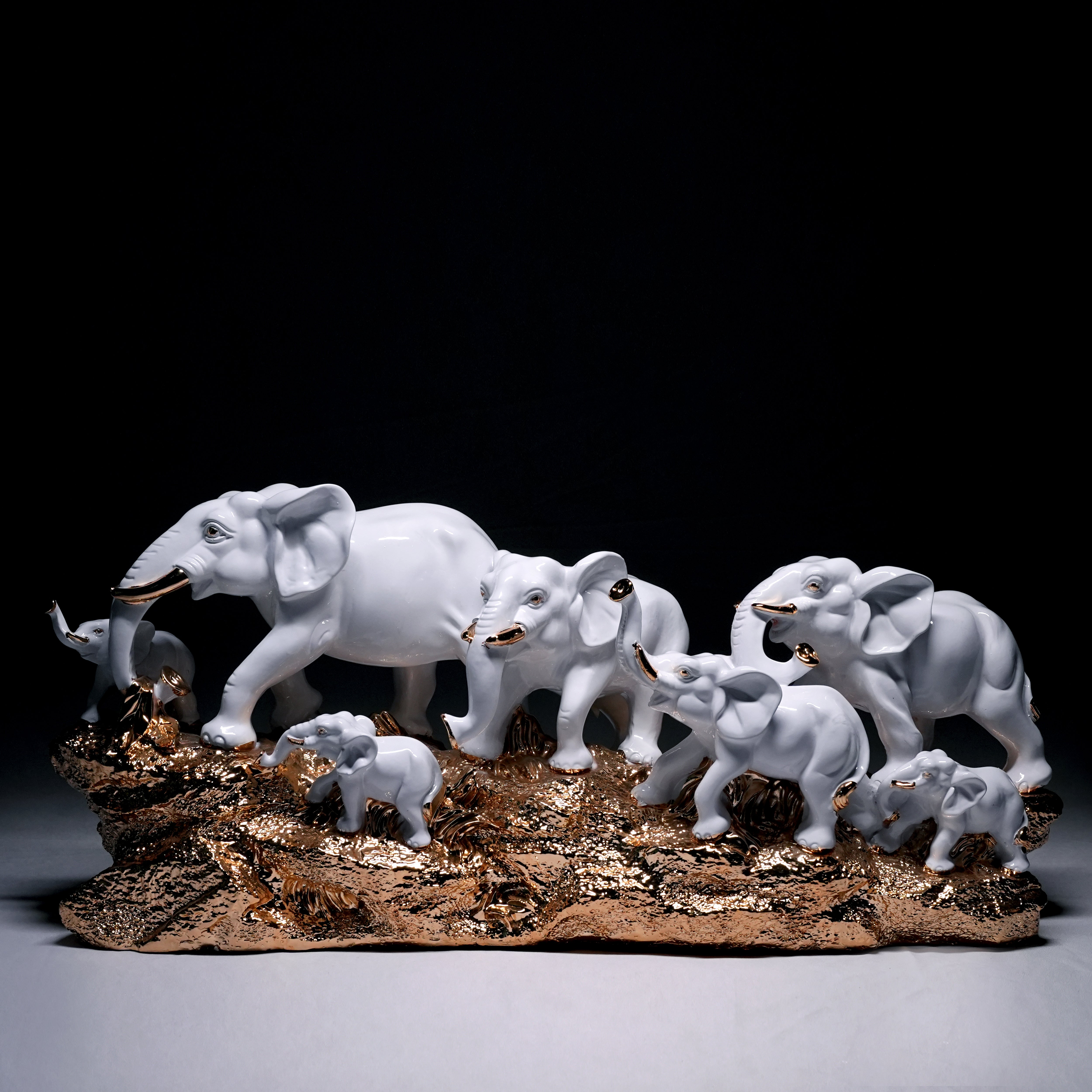 ROYAL HERD — White & Gold Elephant Family Sculpture